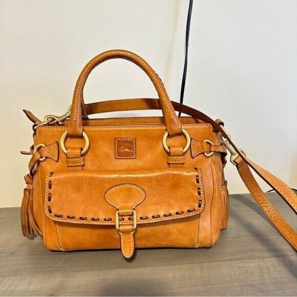 Dooney & Bourke Florentine Pocket Vaccheta Leather Satchel Bag Cognac - Picture 4 of 13